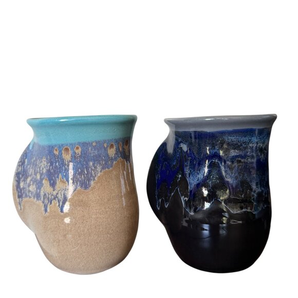 Neher Pottery In Motion Stoneware Handwarmer Mugs Right handed Style Set Of 2 - Picture 3 of 15